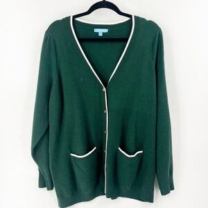 ✅ Draper James RSVP‎ Women's Button Down Belt Cardigan Green w/White Size XXL